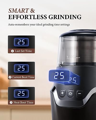 Image of SHARDOR Adjustable Coffee Grinder Electric, Super Silent Electric Coffee Bean Grinder with Time-Memory Adjustment and Multi-Functional Stainless Steel Cup for Spices, Herbs, and Nuts Grinding, Gray