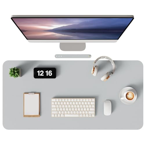 MOLMO Non-Slip Desk Mat, Waterproof Desk Pad Table Protector, Easy Clean Laptop Mat Large Mouse Pad Leather Writing Mat with Suede for Office/Home/Decor (Light Grey, 80 x 40 cm)
