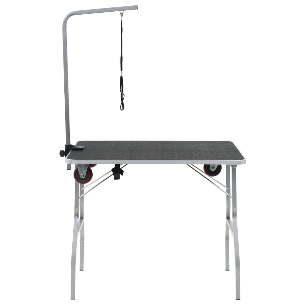 Mangloder - Tavolo portatile per toelettatura per animali domestici, con ruote, superficie in gomma antiscivolo, braccio regolabile, pieghevole, portata 50 kg, per cani, gatti, cuccioli, cura e