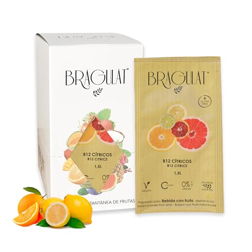 BRAGULAT | Bebida con B12 y Citrics | Bebidas y Refrescos Instantáneas en Polvo | Saborizantes Sin Azucar y con Vitamina C y B12 | Agua con Sabor a Limón, Naranja y Lima | 15 Sobres