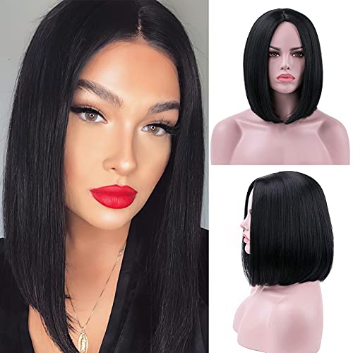 SHINYSHOW Black Bob Wigs 14 Short Wigs Synthetic Halloween Cosplay Party Wigs for Women