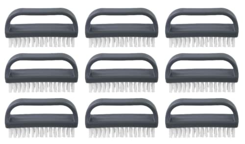 Superio Stiff Nail Brush for Cleaning Fingernails Small Scrub Brush with Handle, Cleaning Brushes for Hands, Toes, and Nails (Black, 9 Pack)