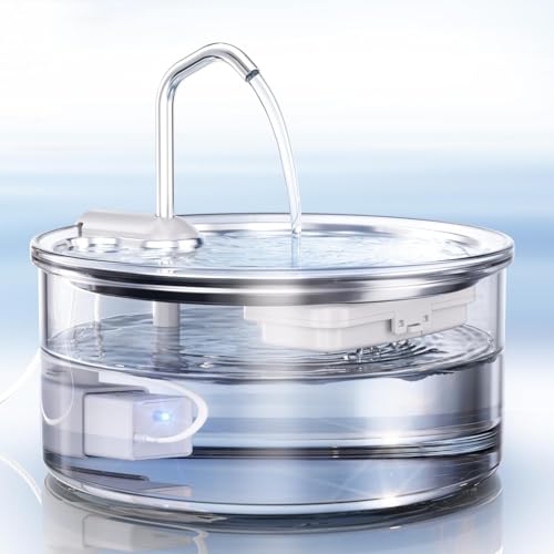 Tomxcute Glass Cat Water Fountain - 108oz/3.2L Ultra-Quiet Cat Fountain for Drinking, Elegant Easy to Clean Glass Pet Water Fountain for Cats, Small Dogs, Multiple Pets, Model Number P11G