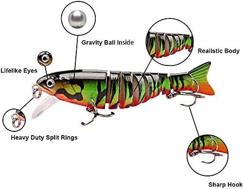 Miniatura 3 de Señuelos de pesca para trucha lubina, trucha segmentada, cebos de natación multiarticulados, cebos de crankbaits realistas de hundimiento lento para