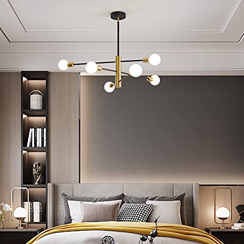 Deyidn Sputnik Chandelier Mid Century Modern Industrial E26 Pendant Lighting Chandeliers Ceiling Light Fixture Black And Gold Light For Living Room,Kitchen,Bedroom,Dining Room And Farmhouse #TOP6