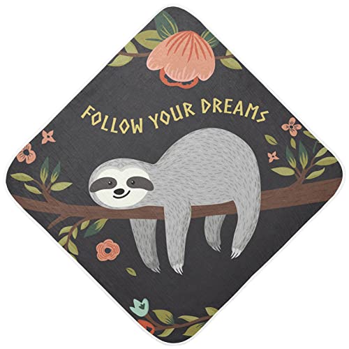 Ceiurey Sloth Baby Boys Girls Bath Towel Follow Your Dreams Hooded Towels Newborn Toddlers Organic Cotton Washcloths Shower Beach Towel 30 x 30 Inch