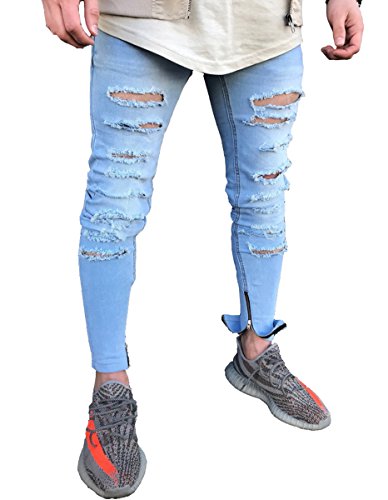 blue super skinny ripped jeans mens