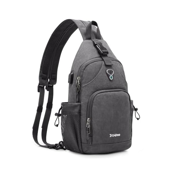 G4Free Sling Bag Canvas Crossbody Backpack with USB Charging Port, Convertible Chest Bag Casual Daypack for Travel Outdoor Cycling Hiking(Dark Grey)