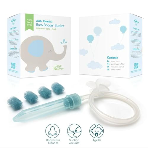 Image of Little Martin's: Baby Booger Sucker - Blue - Reusable Mucus Sucker, Gentle & Quick, Clears Congestion, Safe Infant Care, Suction Vacuum, Nose Cleaner