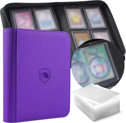 Image of Top Loader Binder 4 Pocket, Holds 160 Toploaders, 100 Toploaders INCLUDED | Toploader Binder for 3 inch x 4 inch Rigid Toploaders, Trading Card Binder for TCG, MTG, Sport Cards, PU Leather Cover, Side Loading
