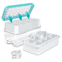 Ninyoon 1 Secondo Demould - Vassoio per cubetto di ghiaccio con coperchio e cestino, le stampi per ghiaccio a 2 livelli producono 64 cubi di ghiaccio, Compreso lo scoop (Blu