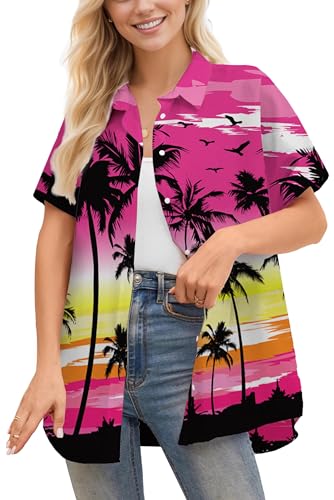 Image of Betusline Girls' and Womens' Hawaiian Shirt Blouse Button Down Beach Shirts