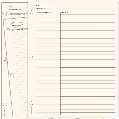 MPC Brands 50 Pack Cornell Style Study Note Taking System Sheets, White, 3 Hole Punch, Double Sided (Cream, 50)