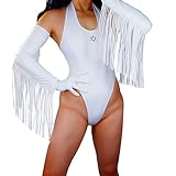 DooWay Damen Mode Extra Lange Leder Handschuhe Fransen Ärmel Kunstleder PU für Oper Kostüme Party Weiß 70cm, weiß, 85