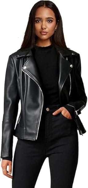 Women's Biker Leather Jacket Classic Moto Zip Jacket with Lapel Collar for Everyday Wear-picture-19