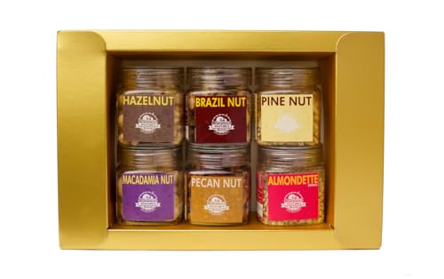 Image of Nature's Blend Gourmet Nut Fusion Gift Set | Ethnic New| Pack of 6 x 100g Jars | Healthy Gifting for all occassion | Almondette, Macadamia Nut, Brazil Nut, Hazelnut, Pecan Nut, Pine Nut | Perfect Corporate & Festive Dry Fruit Gift Hampers | Perfect Corporate Gift Hamper