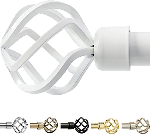 GB Home Adjustable White Curtain Rod for Windows 86 to 120 inch, Single Drapery Rods with Stylish Twisted Cage Finials