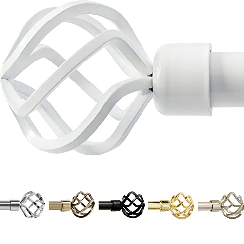 Gb Home Adjustable White Curtain Rod For Windows 86 To 120 Inch, Single Drapery Rods With Stylish Twisted Cage Finials #TOP18