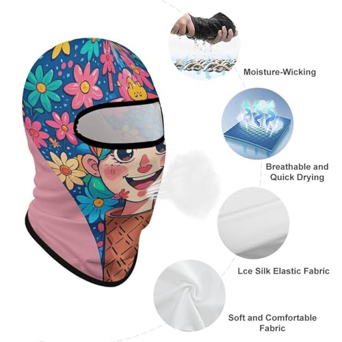 Balaclava mask para hombres y mujeres con diseño de corazón, estrellas, flores y helado, cubrebocas facial completo para ciclismo miniatura 3