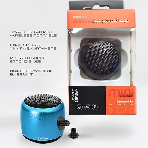 Image of Tote Tunes Mini Bluetooth Speaker for Bogg-Style Tote Bags - Waterproof Wireless Speaker with Rivet Attachment, Beach Pool Bag Accessory, Portable Sound for EVA Rubber (Aqua Rhinestone Speaker)