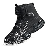 [WQIWQ] 安全靴 防水 ハイカット 作業靴 メンズ ダイヤル式 鋼先芯 セーフティーシューズ おしゃれ 軽量 滑り止め 厚底 クッション ワークブーツ 1330/ブラック/44