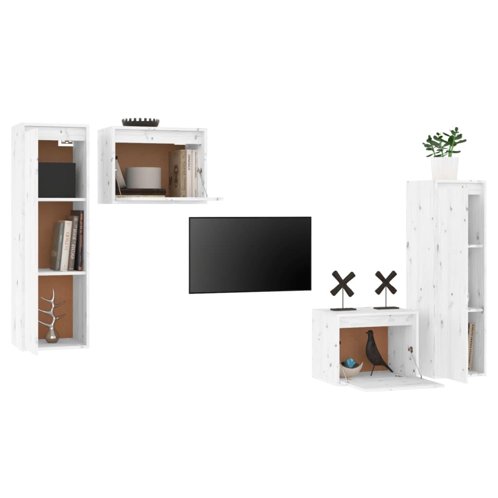 Armadietto per TV, 4 pezzi, in legno massello di pino bianco