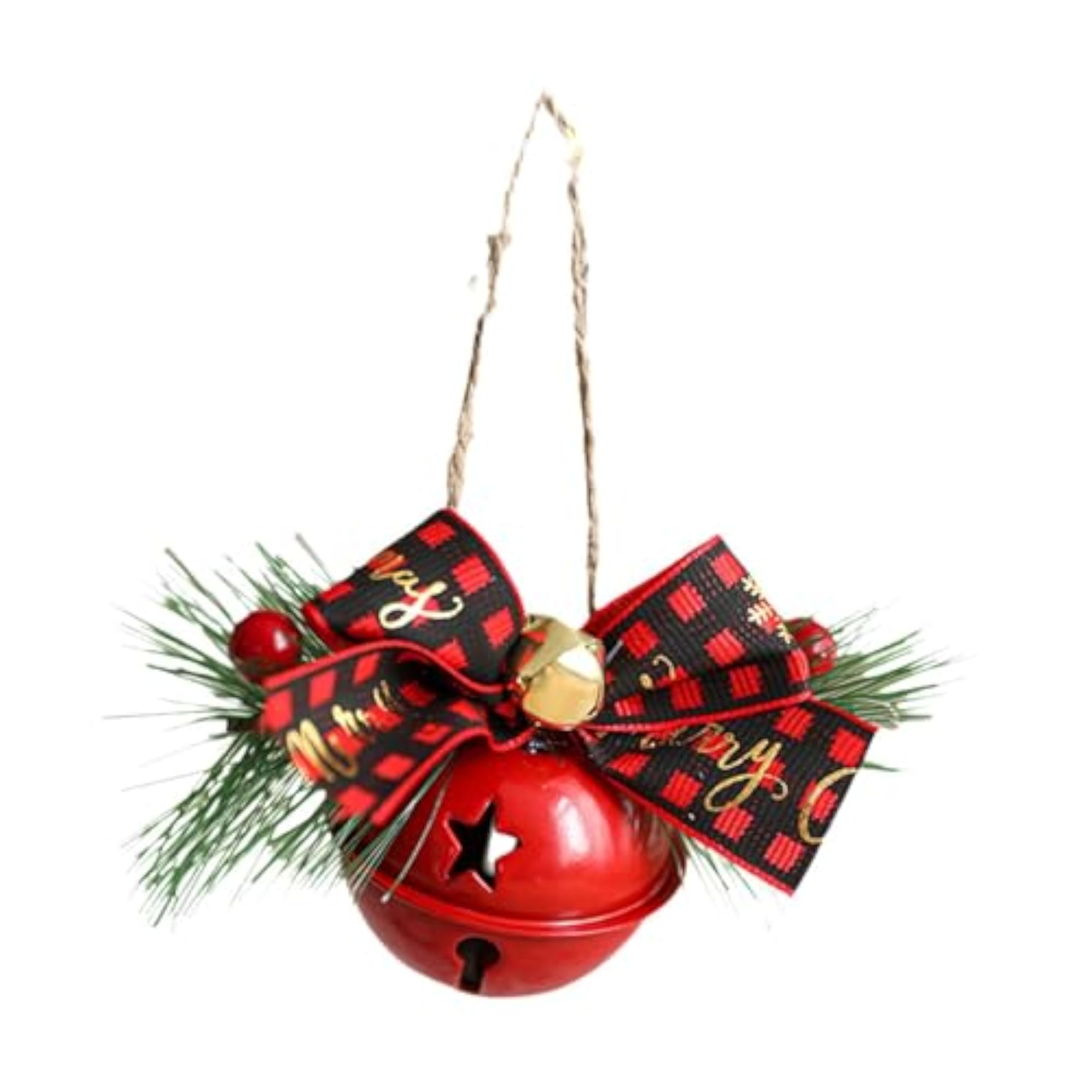 Christmas Bow with Bell Rustic Plaid Pendant for Home Party