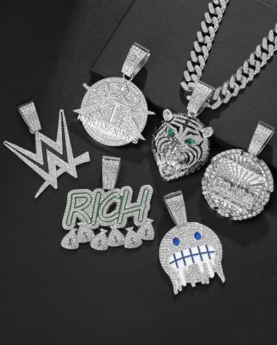 ​Lced Out Diamond Cuban Chain for Men | Hip Hop Miami Link Necklace Silver & Gold Plated Options with Pendant, 7-Pack Gift Set4