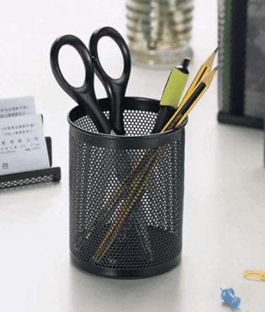 Porta-Lápis Aramado Redondo de Metal Preto - Acessório Organizador para Escritório, Home Office e Es