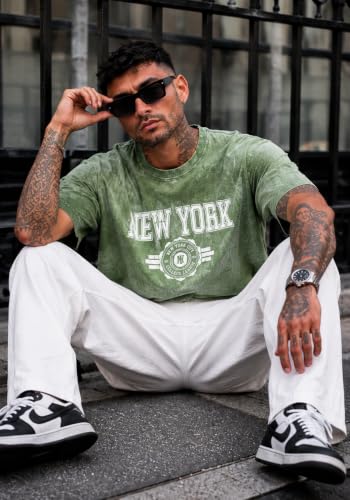 Image of London Hills Men's Oversized t Shirt for Men Graphic T-Shirt | Acid Wash Printed Men T-Shirts | Tshirt for man Round Neck Half Sleeve Pure Cotton Casual Mens tees | Off Shoulder Tshirt Shirts man