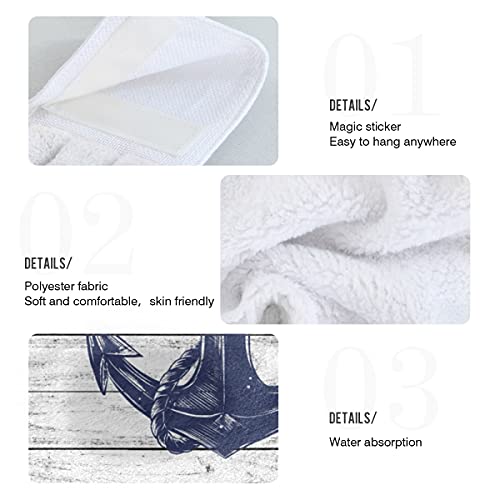 Nautical Anchor Hanging Kitchen Towels Set 2 Pcs - Starfish Wood Dish Cloth Tie Towel Soft Coral Velvet Hand Towels For Bathroom Home Decor #TOP4