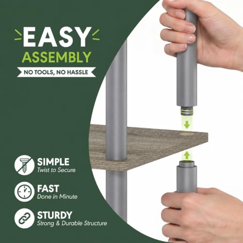 Furinno TURN-N-TUBE Storage Shelves, 2-Tier Ladder Shape Book Shelf with Open Frame Design, 3-Cube Corner Shelf, Toolless Open Shelves, Living Room, Garage, Home Office, Grey - image 4