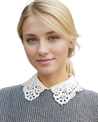 Eyibenlilan Womens Detachable Lace Dickey Collar Shirt Hollow Floral Cutout Faux Collar Elegant See Through Lace Insert (White)