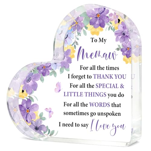 Mothers Day Gifts for Memaw From Grandkids Acrylic Heart Decorations 4.0 x 4.0 inch Mothers Day Birthday Gifts for Memaw, Gifts Ideas for Memaw Purple