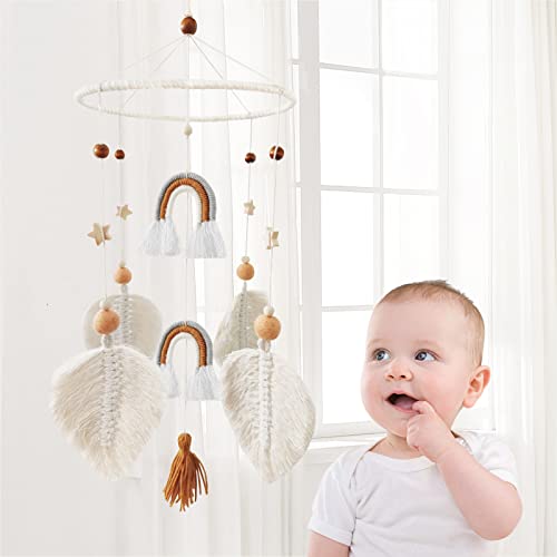 Image of Crib Mobile for Girls and Boys,Macrame Rainbow Boho Baby Mobile Handmade Nursery Kids Room Decor（Rainbow Tassel）