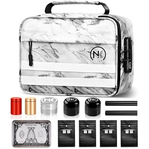NKTOLEE Smell Proof Bag, Smell Proof Storage Box - Smell Proof Bag with Combination Lock, Storage Box Resealable - Personal Organizer Case Container - Marble Smell Proof Bag - Aluminum Storage Jar Cover