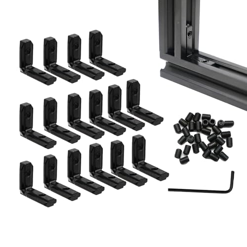 Iverntech 16 pezzi Nero Serie 2020 a forma di L Interno Interno Angolo Connettore Staffa Giunto con Viti Chiave per Profilo di Estrusione In Alluminio Serie 20x20 Slot 6mm
