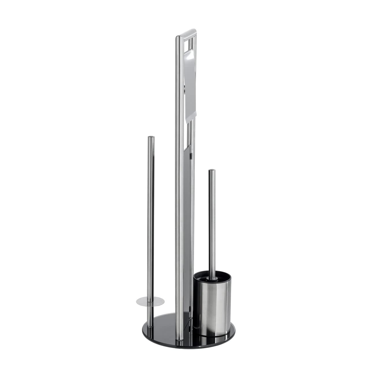 WENKO Stand WC-Garnitur Mod. Ravina 3in1 Edelstahl matt mit Toilettenpapierhalter Ersatzrollenhalter und Bürstenhalter Ø 20 x 70 cm Silber matt