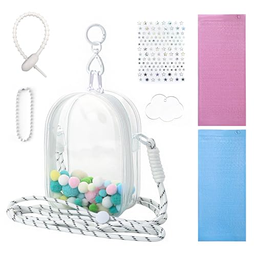 Image of Clear Doll Case with Keychain and Adjustable Strap, Waterproof Crossbody Bag for Blind Box Collectibles - Dustproof PVC Display Cover (Transparent, 5.9inch /15cm)