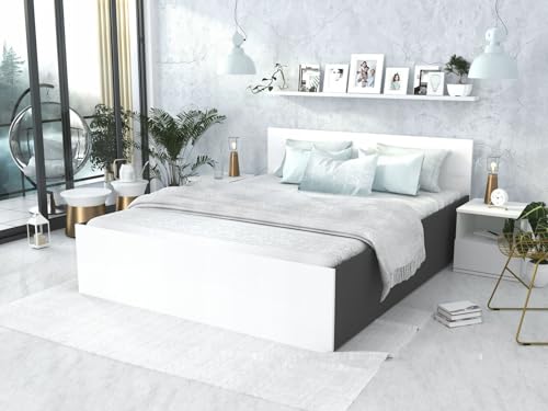 roe furniture Doppelbett 180x200cm, Stauraumbett mit Bettkasten & Birkenholz Lattenrost, Robustes Bett mit Kopfteil, Bettgestell aus...