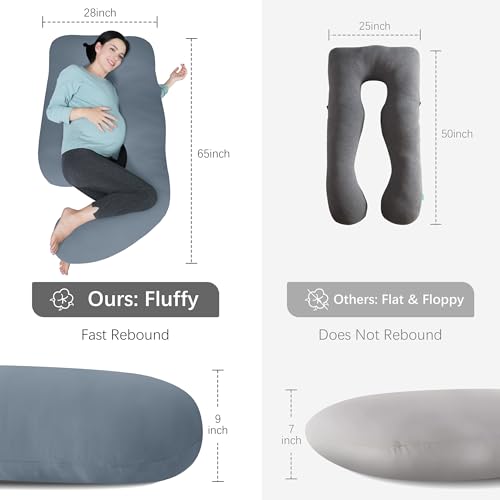 Image of MOON PARK Pregnancy Pillows for Sleeping - U Shaped Full Body Maternity Pillow with Removable Cover - Support for Back, Legs, Belly, HIPS - 65 Inch - Grey - Cooling Cover