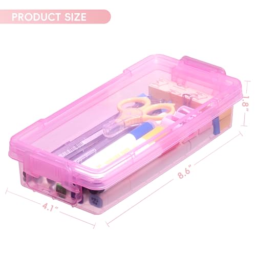 Image of 1QT 6Packs Clear Craft Organizers and Storage with Fixed-Compartment Tray,Art Supply Organizers and Storage, Craft Storage Bins with Lids for Beads, Markers, Sewing, Playdoh, Coloring Books, Pink