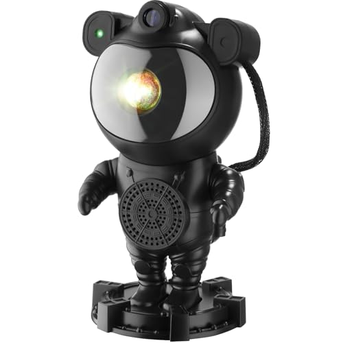 TecTake® Proyector Estrellas Astronauta con Luz Ambiente Habitacion, Nebulosa y Proyector Galaxia Techo, Lampara Estrellas con Altavoz Bluetooth, LED, Control Remoto - Negro