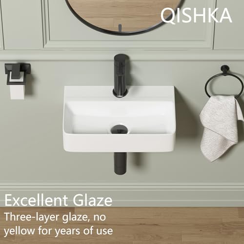 Lavabo suspendido rectangular de cerámica blanca de 18x11 pulgadas para baños pequeños 7