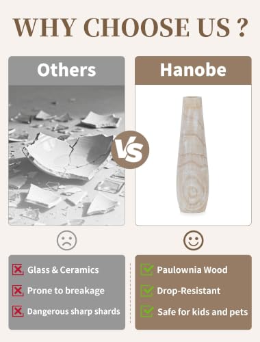 Image of Hanobe Tall Wood Floor Vase for Pampas Grass, 22 in, Boho Beige
