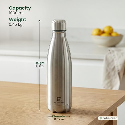 Image of The Indus Valley 1 Litre Stainless Steel Vacuum Insulated Cola Water Bottle - Double Wall, Hot & Cold, Leak-Proof Lid, Rust-Proof Flask for School, Office, Gym & Travel