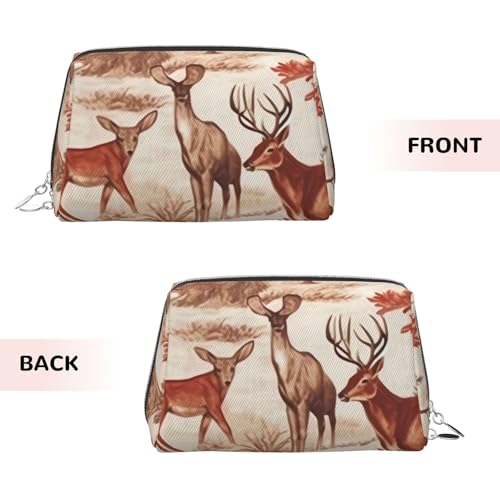 Pochette de maquillage en cuir argenté avec imprimé d'ours et cerf de style