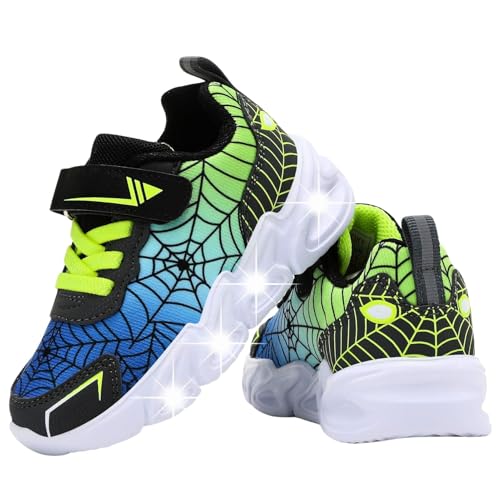 Jasmeko Zapatillas con Luces Deportivas Niños, Zapatos de Niño Deporte Tenis Luminosas Kids Boys Shoes Xmas (A-Green,27)