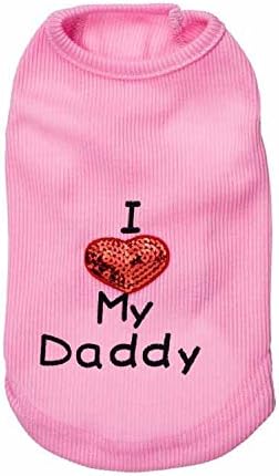 Camiseta para perro con texto I Love My MomMommy DadDaddy, lindo chaleco con corazón para perros pequeños o cachorros