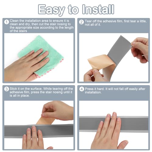 QUARKZMAN 3.2ft Treppenkantenprofil, 6mm PVC Selbstklebender Treppenkanten-Schutz Treppenabschluss Treppenstufenkantenverkleidung für den Innen- und Außenbereich, Grau.